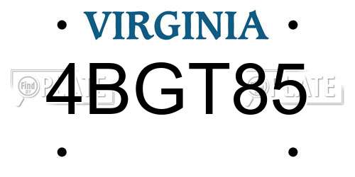 4BGT85 Virginia License Plate