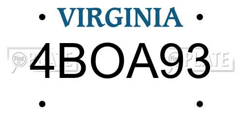 4BOA93 Virginia License Plate