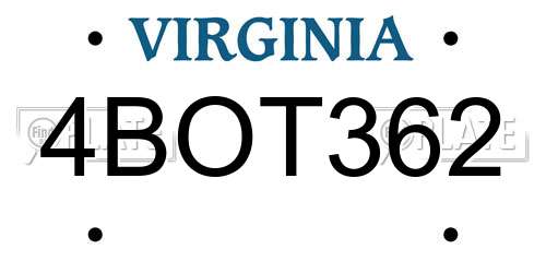 4BOT362 Virginia License Plate