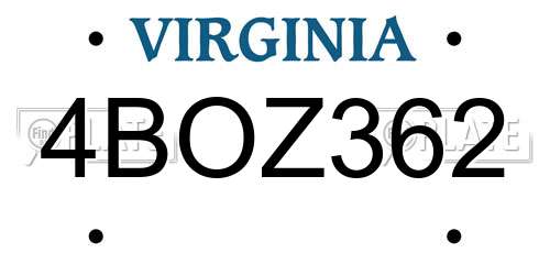 4BOZ362 Virginia License Plate