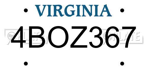 4BOZ367 Virginia License Plate