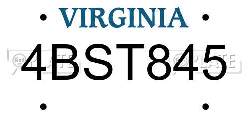 4BST845 Virginia License Plate