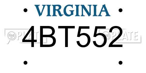 4BT552 Virginia License Plate