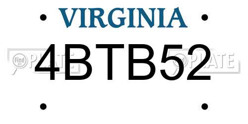 4BTB52 Virginia License Plate