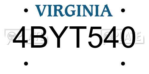 4BYT540 Virginia License Plate