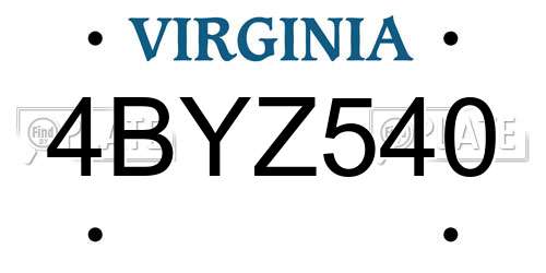 4BYZ540 Virginia License Plate