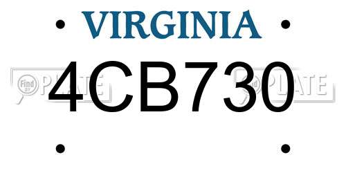 4CB730 Virginia License Plate