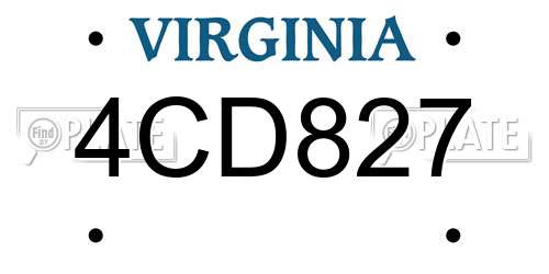 4CD827 Virginia License Plate
