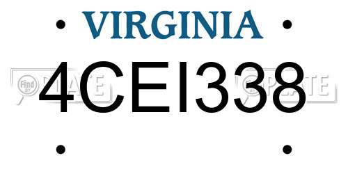 4CEI338 Virginia License Plate