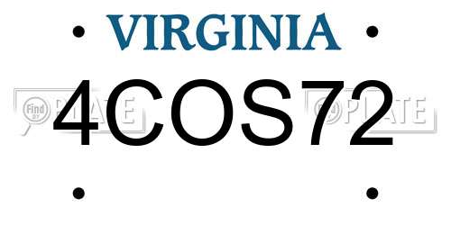 4COS72 Virginia License Plate