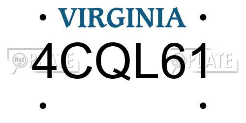 4CQL61 Virginia License Plate