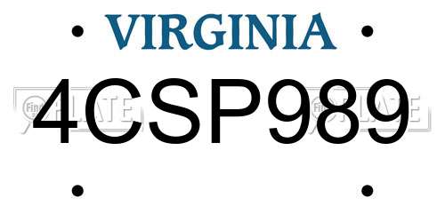 4CSP989 Virginia License Plate