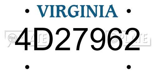 4D27962 Virginia License Plate