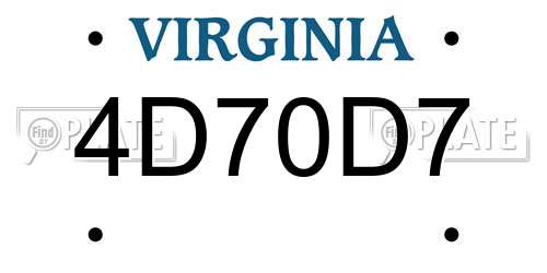 4D70D7 Virginia License Plate