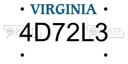 4D72L3 Virginia License Plate