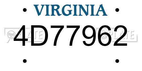 4D77962 Virginia License Plate