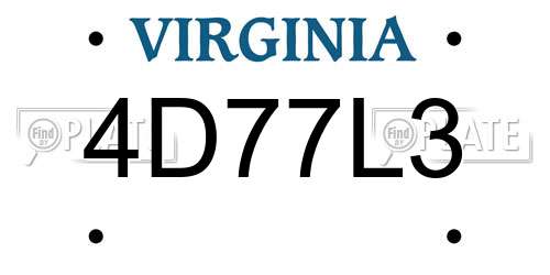 4D77L3 Virginia License Plate