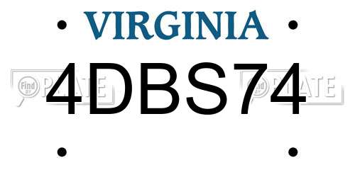 4DBS74 Virginia License Plate
