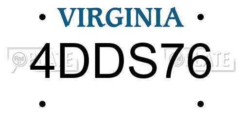 4DDS76 Virginia License Plate