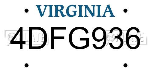 4DFG936 Virginia License Plate