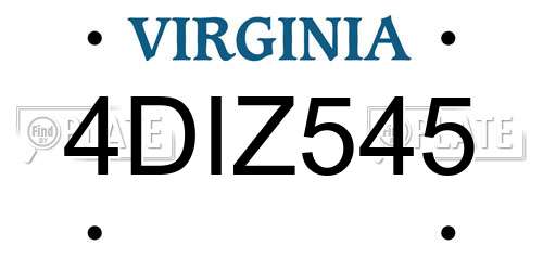 4DIZ545 Virginia License Plate