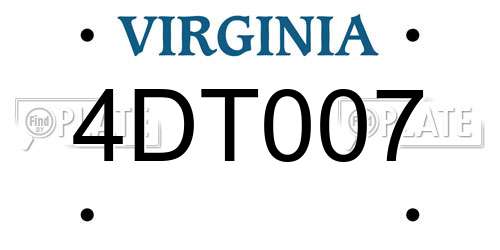 4DT007 Virginia License Plate