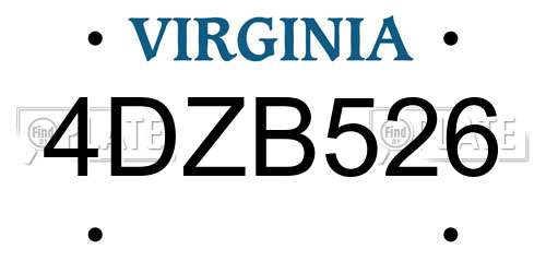 4DZB526 Virginia License Plate