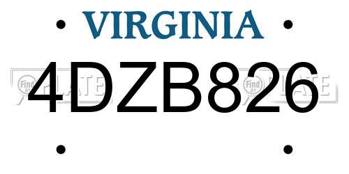 4DZB826 Virginia License Plate