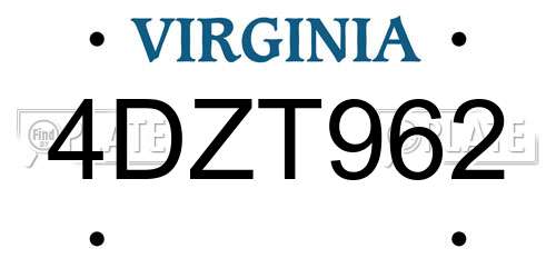 4DZT962 Virginia License Plate