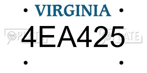 4EA425 Virginia License Plate