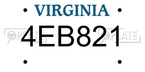 4EB821 Virginia License Plate