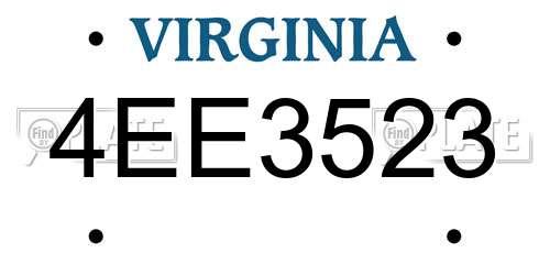 4EE3523 Virginia License Plate
