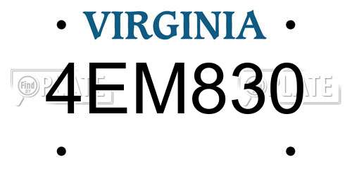 4EM830 Virginia License Plate