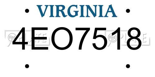 4EO7518 Virginia License Plate