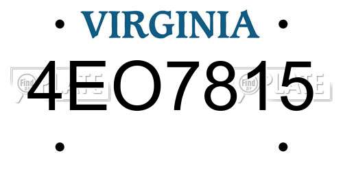 4EO7815 Virginia License Plate