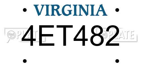 4ET482 Virginia License Plate