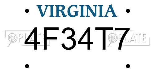 4F34T7 Virginia License Plate