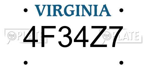4F34Z7 Virginia License Plate