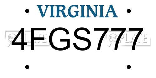 4FGS777 Virginia License Plate