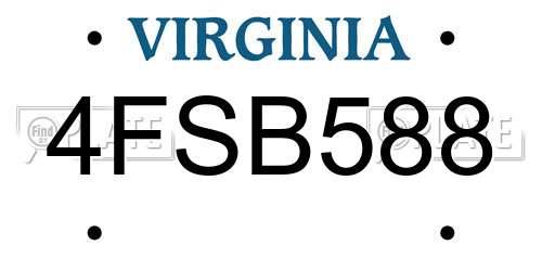 4FSB588 Virginia License Plate