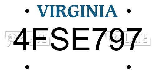 4FSE797 Virginia License Plate