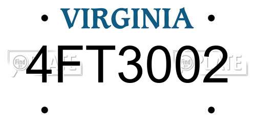 4FT3002 Virginia License Plate