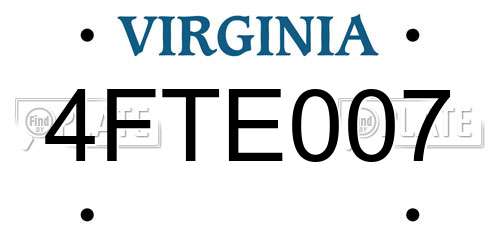 4FTE007 Virginia License Plate