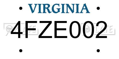 4FZE002 Virginia License Plate