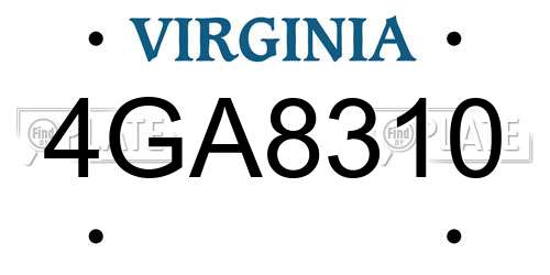 4GA8310 Virginia License Plate