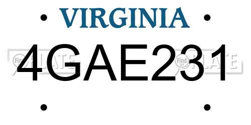 4GAE231 Virginia License Plate