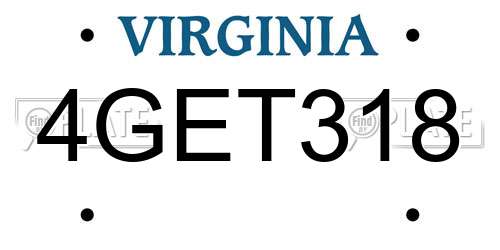 4GET318 Virginia License Plate