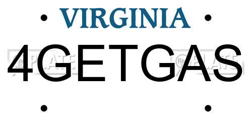 4GETGAS Virginia License Plate
