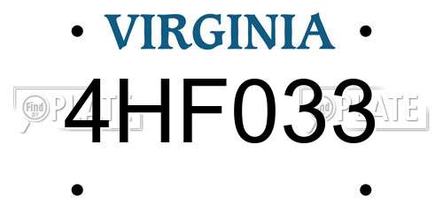 4HF033 Virginia License Plate