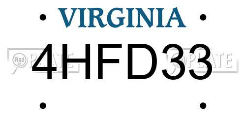 4HFD33 Virginia License Plate
